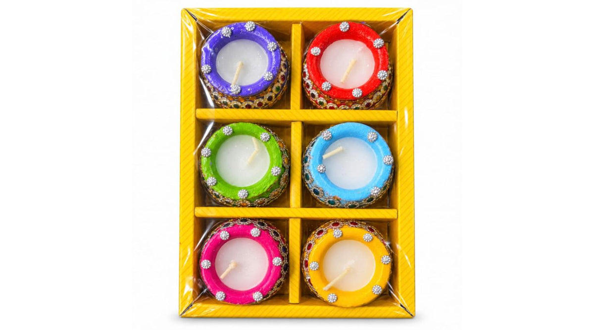 Decorative Colour Wax Diyas – 6 pcs Gift Box