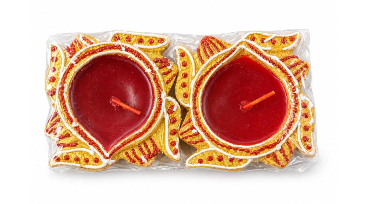 Hand-Painted Lotus Clay Wax Diyas – Pack of 2