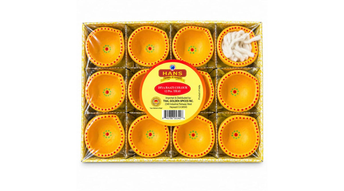 Hans Diya Baati Colour – 12 pcs Tray (Coloured Clay Diyas with Cotton Wicks)