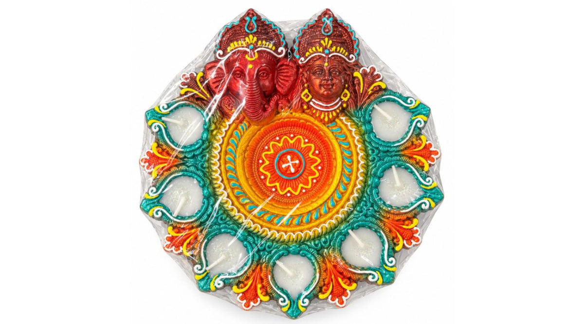 Laxmi Ganesh Diya Thali – 8 Wax Diyas (1 Set)