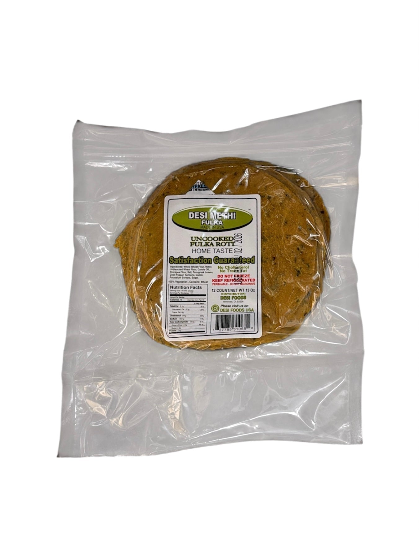 Desi Uncooked Methi Phulka 12 count pack