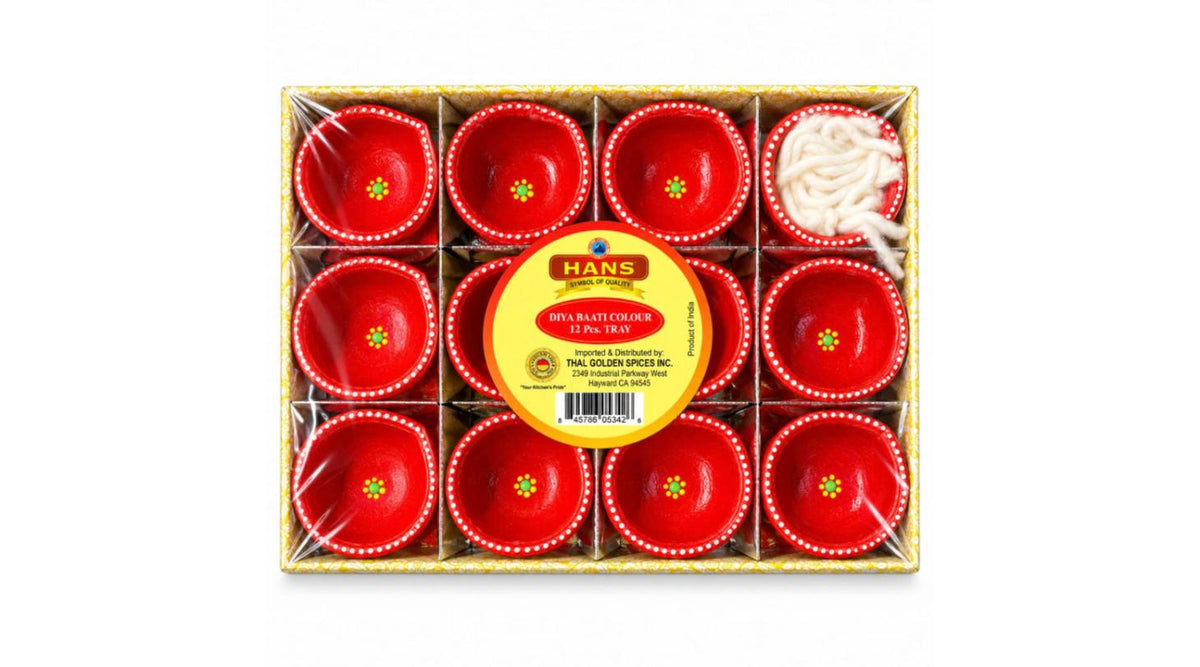 Hans Diya Baati Colour – 12 pcs Tray (Coloured Clay Diyas with Cotton Wicks)