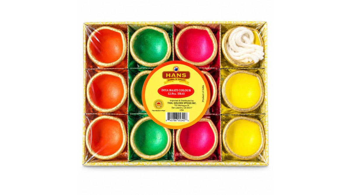Hans Diya Baati Colour – 12 pcs Tray (Coloured Clay Diyas with Cotton Wicks)