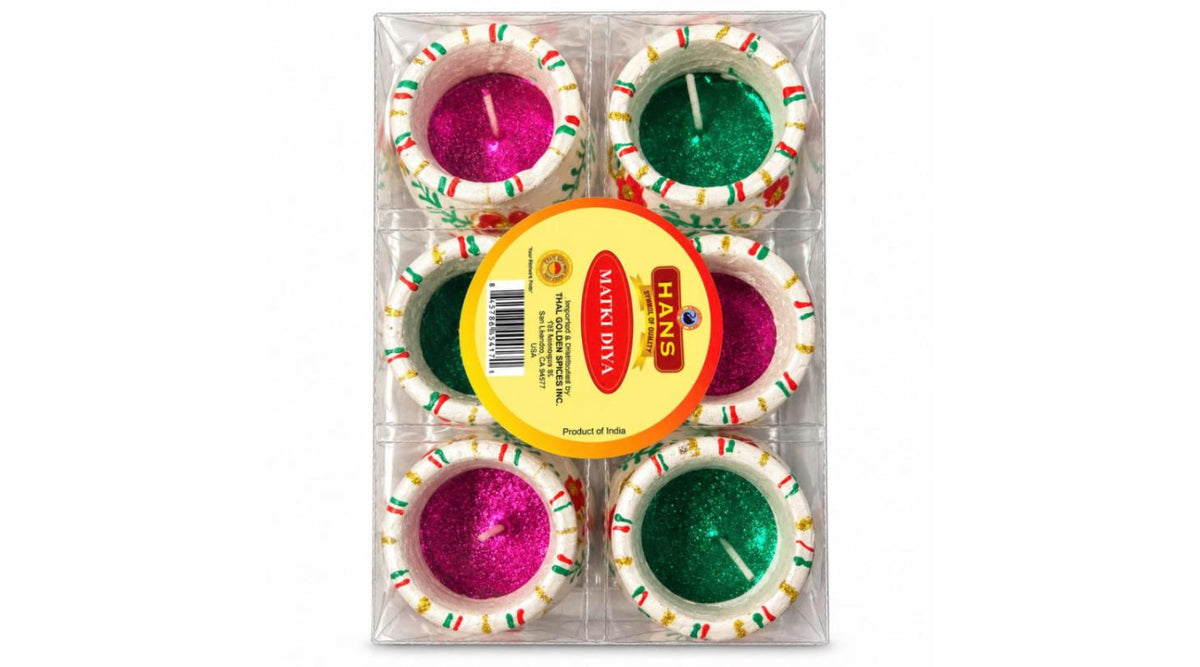 Hans Colourful Matki Diya – Glitter Wax Diyas, 6 pcs