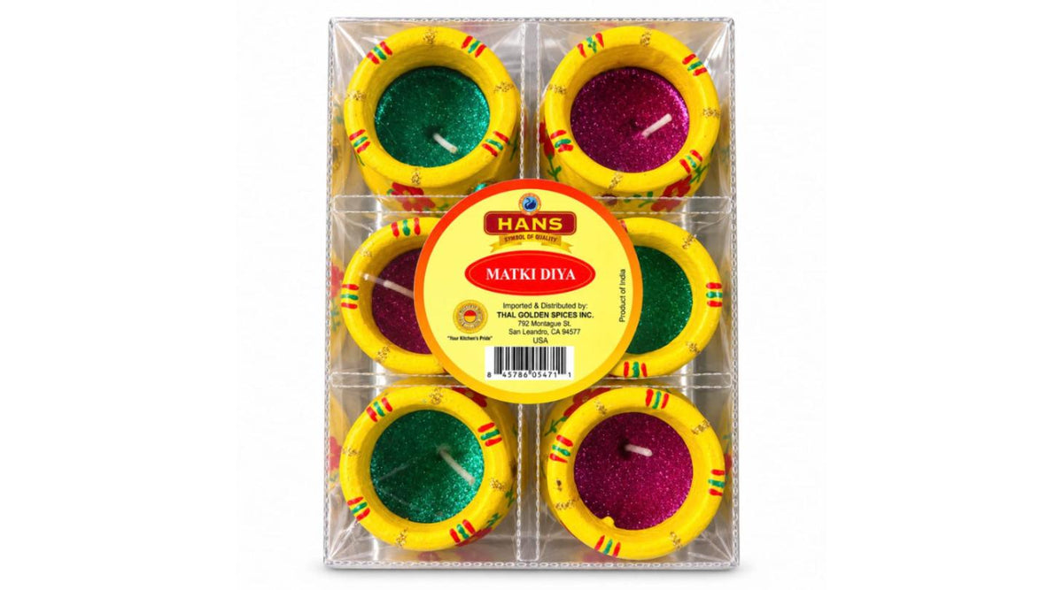 Hans Yellow Matki Diya – Glitter Wax Diyas, 6 pcs