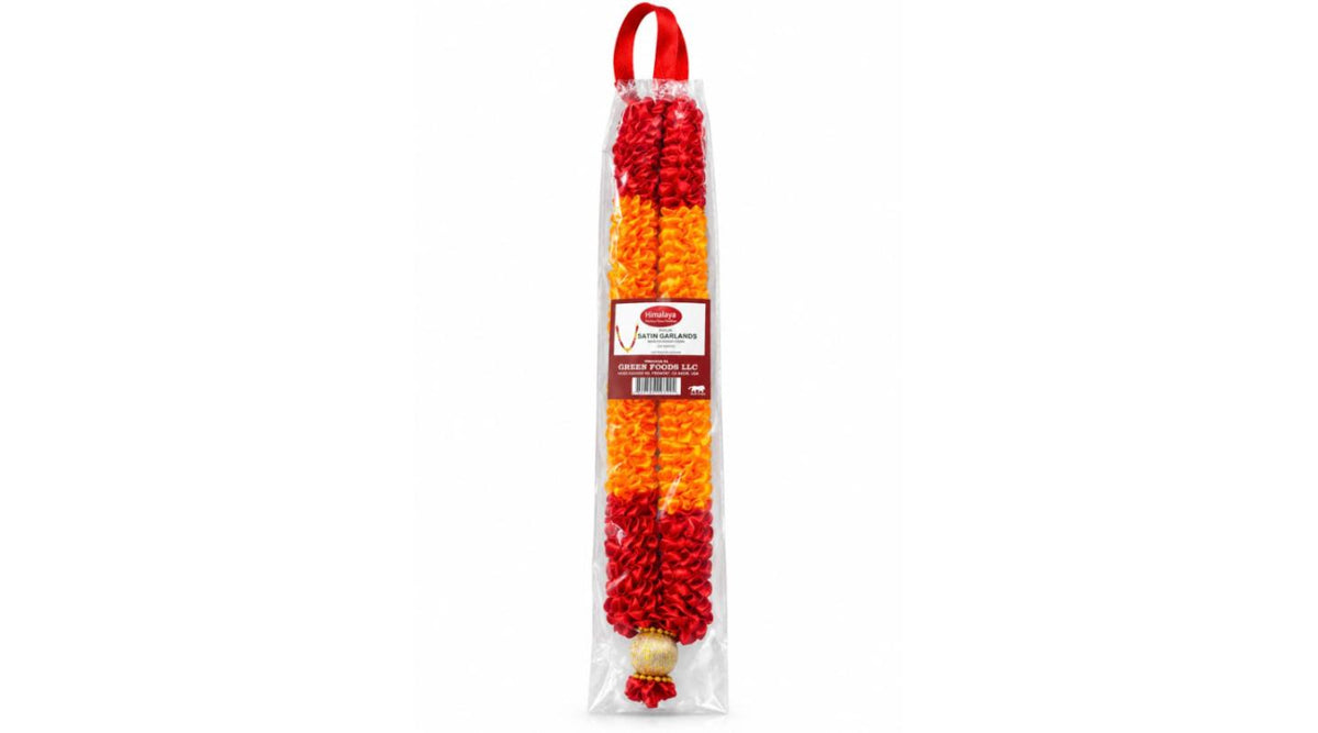 Himalaya Pooja Satin Garland – Multicolour (Red & Orange), 35 cm